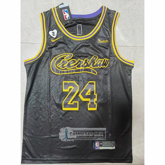 Camiseta Los Angeles Lakers Kobe Bryant NO 24 Crenshaw Black Mamba Negro